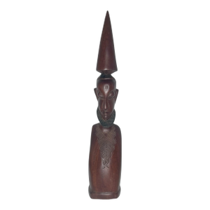 Makonde Carved Hardwood Elder Figure Tanzania Mozambique Conical Hat African Art