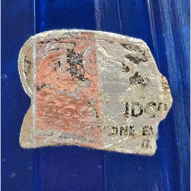 Vintage MCM Empoli Cobalt Blue Italian Glass Genie Bottle With Original Label For Sale - Image 9 of 9
