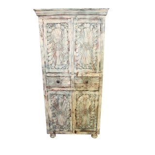 Chakra Cabinet Antique Indian Rustic Patina Carving Armoire