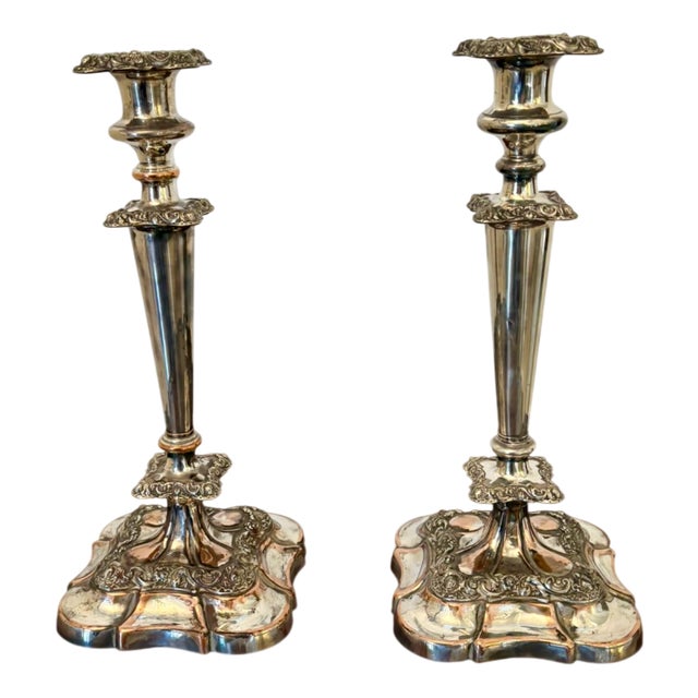 Antique Tall Silver-Plated Candlesticks, 1880, Set of 2 For Sale