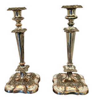 Antique Tall Silver-Plated Candlesticks, 1880, Set of 2