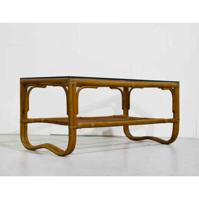 Mid 20th Century Vintage Palm Beach 2 Strand Rattan Bamboo Coffee Table Style of Franco Albini For Sale - Image 5 of 10