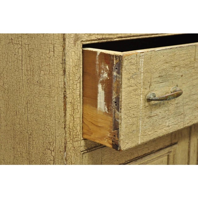 Antique French Country Farmhouse Beige Distressed Paint Kitchen Cupboard Cabinet For Sale - Image 10 of 13
