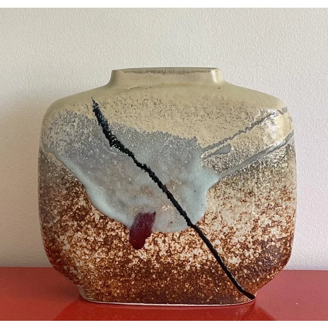 70s-80s Abstract Modernist Glaze John Shedd Studio Art Pottery Ceramic Vase For Sale In West Palm - Image 6 of 6