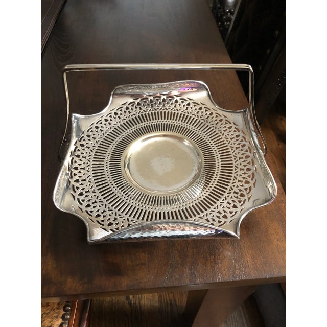 Metal Antique Victorian or Edwardian Silver-Plated Basket, Matthias Spencer & Sons For Sale - Image 7 of 10