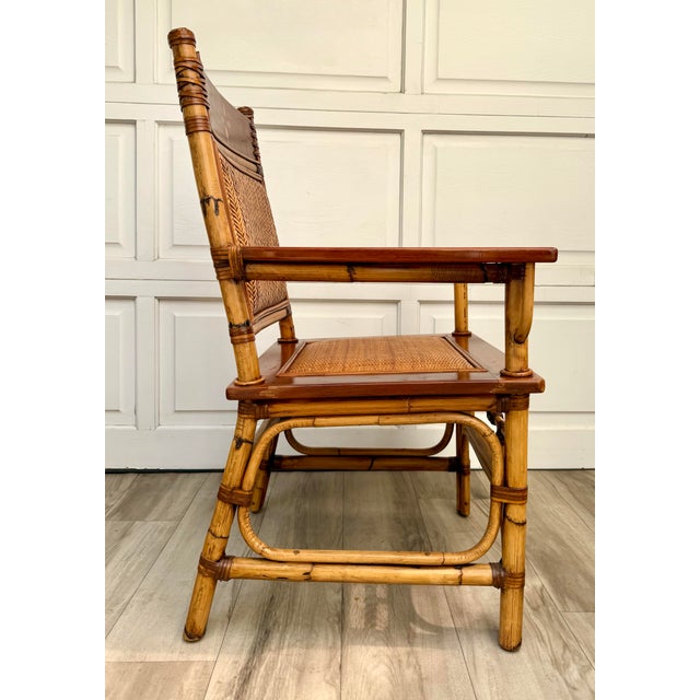 Vintage Bamboo, Rattan & Wood Lounge Chairs With Ottoman, Set of 3 For Sale - Image 9 of 18