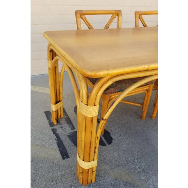 1950s Restored Rattan Dining Room Table and Chairs Set of 7 For Sale - Image 11 of 12