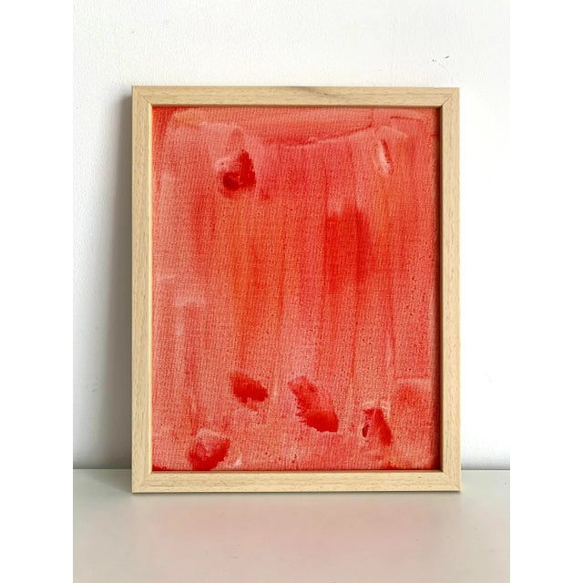 Red Abstract Painting Acrylic on Canvas Board Framed with Glass For Sale - Image 4 of 5