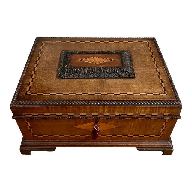 19th Century Walnut Jewelry Box With Inlay For Sale