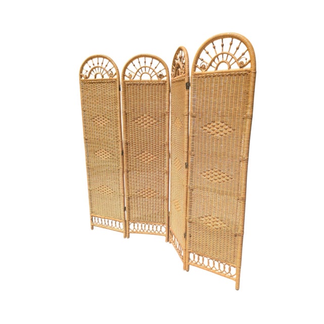 Wood Vintage Coastal Nantucket Wicker Screen For Sale - Image 7 of 17
