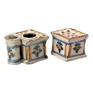 Majolica Inkwell and Dustpan For Sale