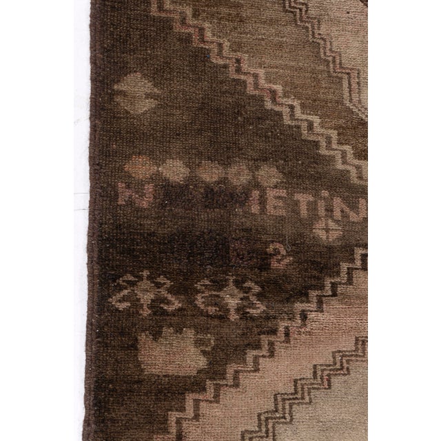 Vintage Circa 1940 Brown Turkish Oushak Hand Knotted Wool Runner 3ft 11in X 15ft 1in For Sale - Image 13 of 18