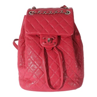 Red Quilted Calfskin Medium Covered CC Drawstring Backpack For Sale