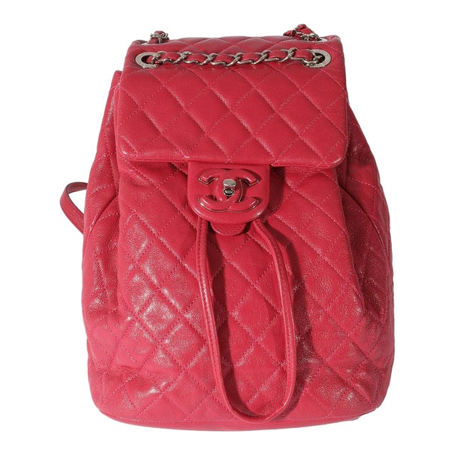 Red Quilted Calfskin Medium Covered CC Drawstring Backpack For Sale