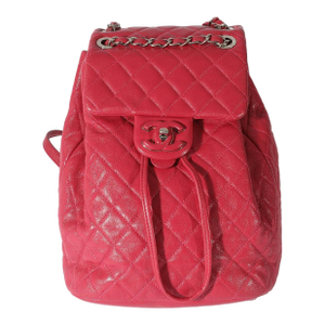 Red Quilted Calfskin Medium Covered CC Drawstring Backpack