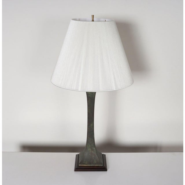 Mid-Century Modern Vintage Verdigris Bronze Columnar Table Lamp by Stewart Ross James for Hansen For Sale - Image 3 of 18