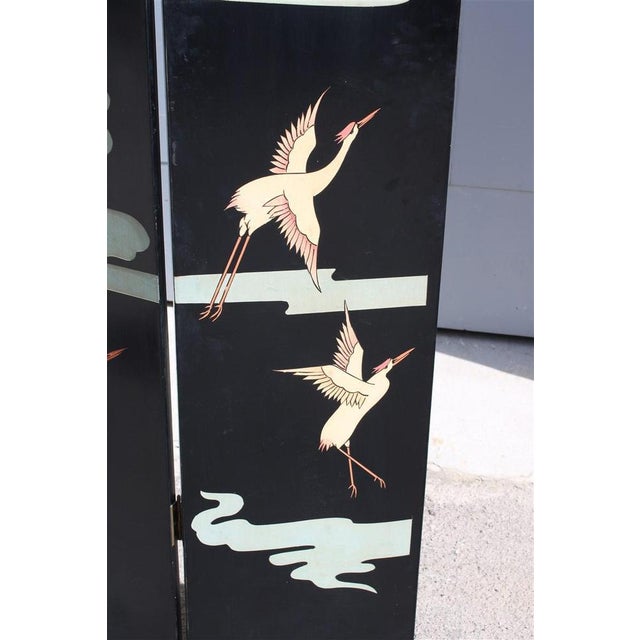 Screen in Chinese Lacquer with Enamel and Lotus Flower Decorations, 1950s For Sale - Image 17 of 18