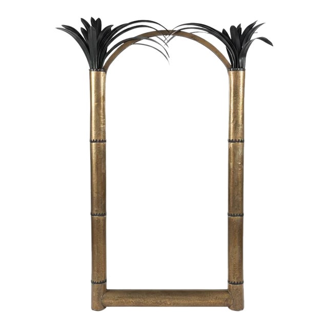 Vintage Hollywood Regency Faux Bamboo Arched Palm Tree Mirror For Sale