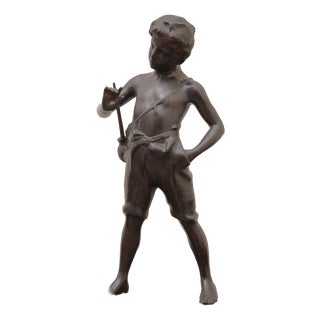 After Auguste Moreau, Statue Of A Boy with A Flute, Bronze For Sale