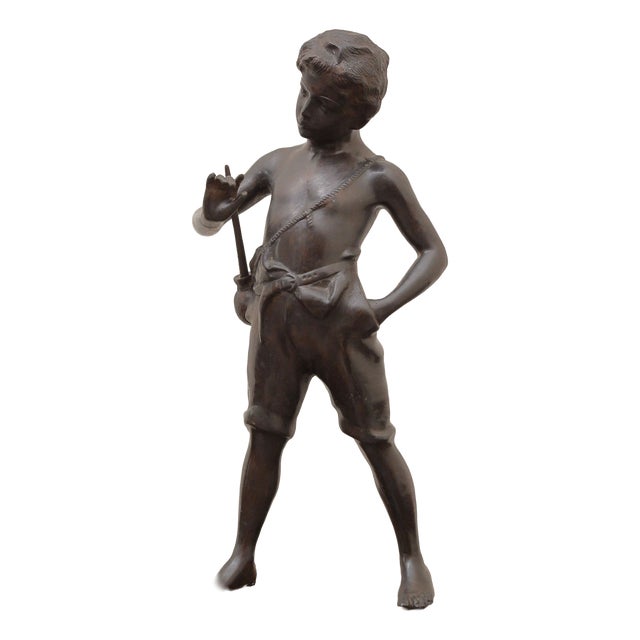 After Auguste Moreau, Statue Of A Boy with A Flute, Bronze For Sale