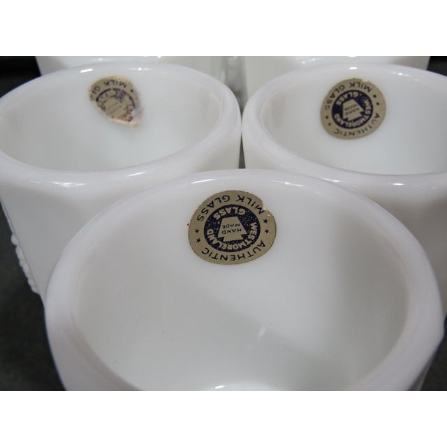 1960s Westmoreland Milk Glass Pitcher With 5 Goblets, Grape & Vine Relief, Nos For Sale - Image 11 of 12