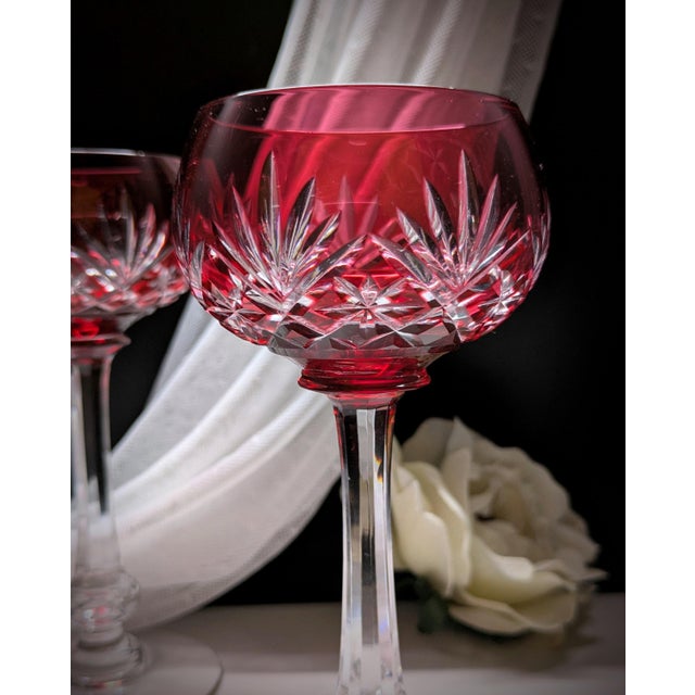 Saint-Louis Vintage Saint-Louis Crystal Massenet Cranberry Cut to Clear Hock Wine Glasses, Pair For Sale - Image 4 of 8