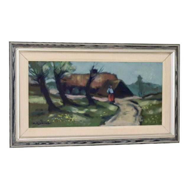 Kurt Rosander, Woman and House, 1960s, Oil on Canvas, Framed For Sale