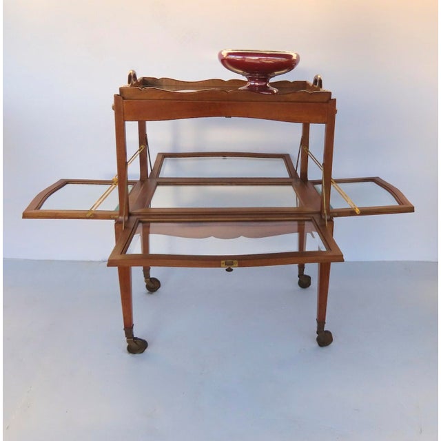 French Walnut Trolly Cart Display Lift Off Serving Tray Dessert Stand Side Table For Sale - Image 9 of 12