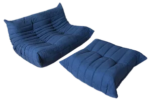 Set of Blue Microfiber Togo Pouf and 2-Seat Sofa by Michel Ducaroy for Ligne Roset