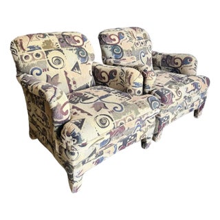 Postmodern Multi Colored Abstract Pattern Lounge Chairs - A Pair For Sale