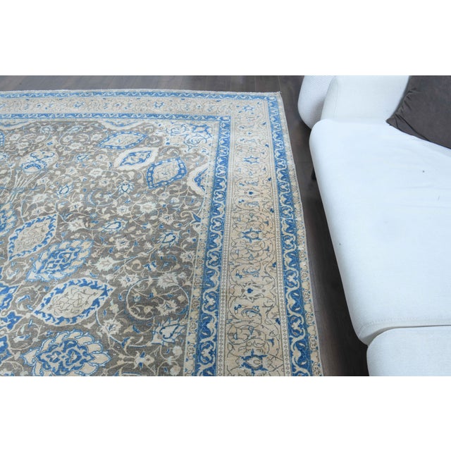 Textile 1970s Vintage Persian Handmade Wool Cotton Blue Area Rug For Sale - Image 7 of 11