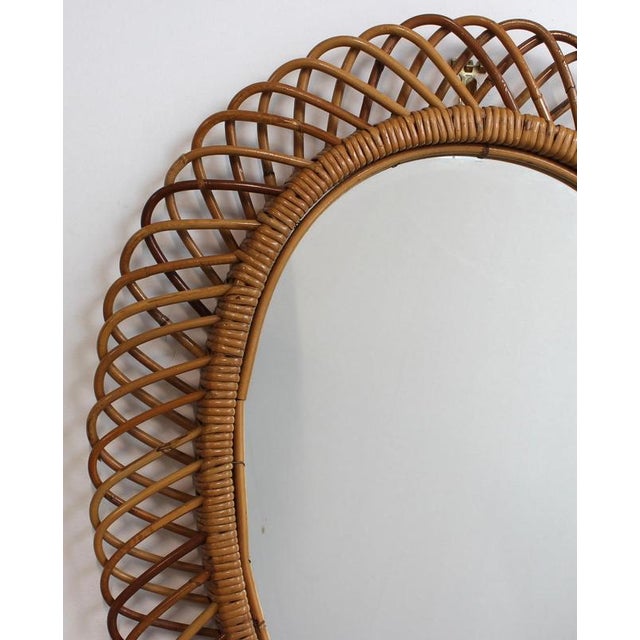 Mid-Century Modern Italian Rattan Wall Mirror, 1960s For Sale - Image 3 of 12