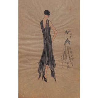 Lanvin of Paris C1920s Original Fashion Illustration in Gouache For Sale