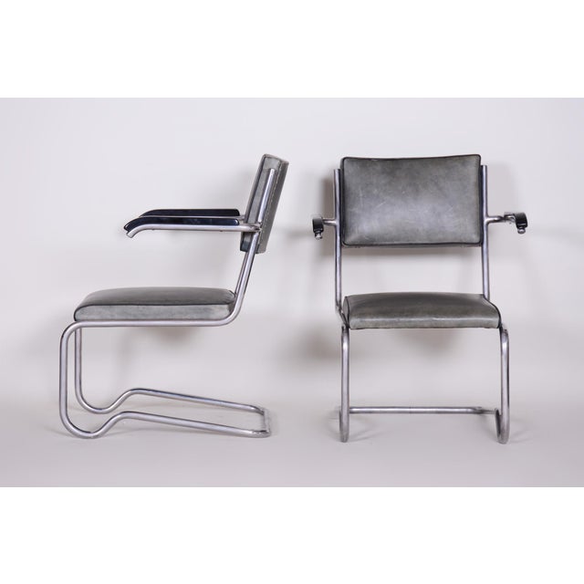Vintage Tubular and Leather Armchairs by Ladislav Žák for Hynek Gottwald, 1930s, Set of 2 For Sale - Image 14 of 18