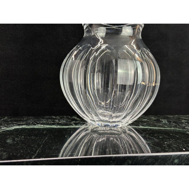 Traditional Late 20th Century Crystal Vase, Ruffled Rim With Spiral Swirl Cut Pattern For Sale - Image 3 of 11