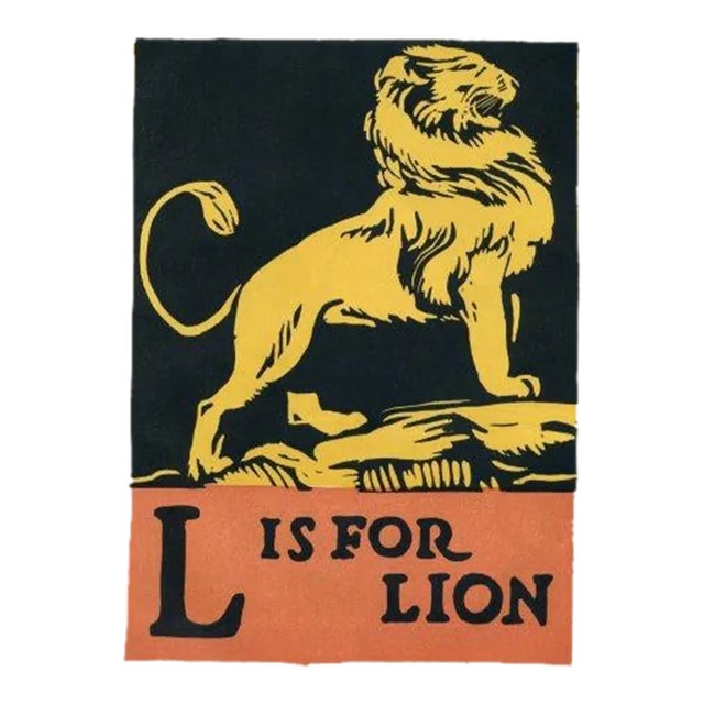 1920s, L Is for Lion Print, Original Vintage Children’s Print, Lithograph, ABCs For Sale