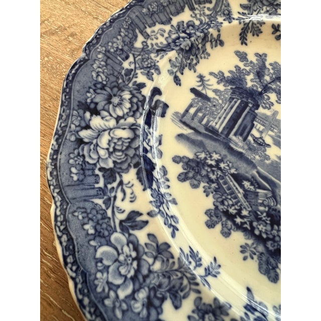 Antique English Blue & White Transferware “Ancient Ruins” Dinner Plates by Ashworth Bros, Set of 9 For Sale In Atlanta - Image 6 of 11