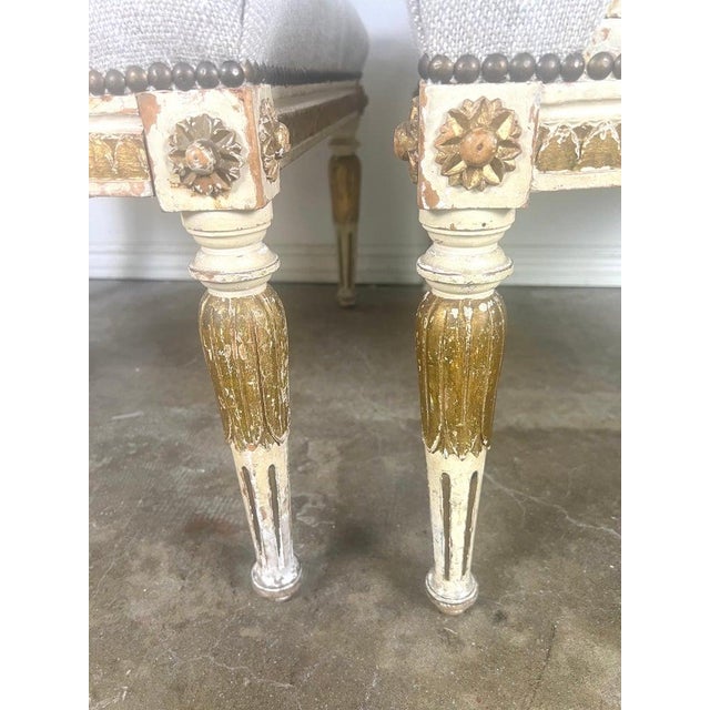 Pair of Italian Neoclassical Style Painted & Parcel Gilt Armchairs C. 1900's For Sale - Image 14 of 15