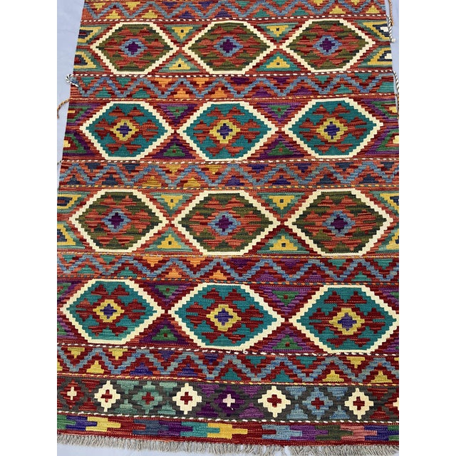 2000 - 2009 4' X 5'10" Afghan Chobi Khorjin Geometric Wool Kilim Rug For Sale - Image 5 of 17