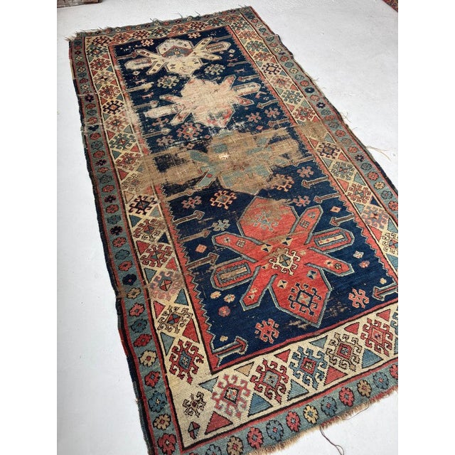 1910s ANCIENT Rare Caucasian Runner Rug 3.10 x 7.3 For Sale - Image 5 of 10