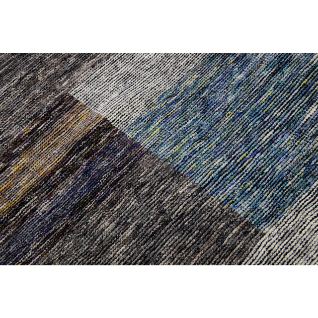 Modern Apadana's Safi Collection Handmade Earthy Tone Abstract Designed Wool Rug For Sale In New York - Image 6 of 11