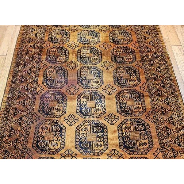 Vintage Afghan Ersari Rug, Hand-Knotted Wool, Allover Geometric Design, Camelhair & Navy, 9’ X 13’ For Sale - Image 10 of 12