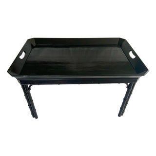 Vintage Baker Furniture Faux Bamboo With Fretwork Asian Chinoiserie Tray Table For Sale