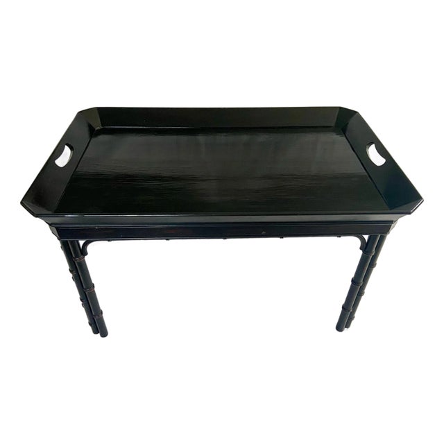 Vintage Baker Furniture Faux Bamboo With Fretwork Asian Chinoiserie Tray Table For Sale
