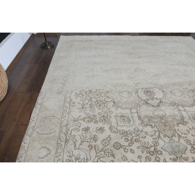 1970s Vintage Persian Handmade Wool Cotton Beige Area Rug For Sale - Image 4 of 11