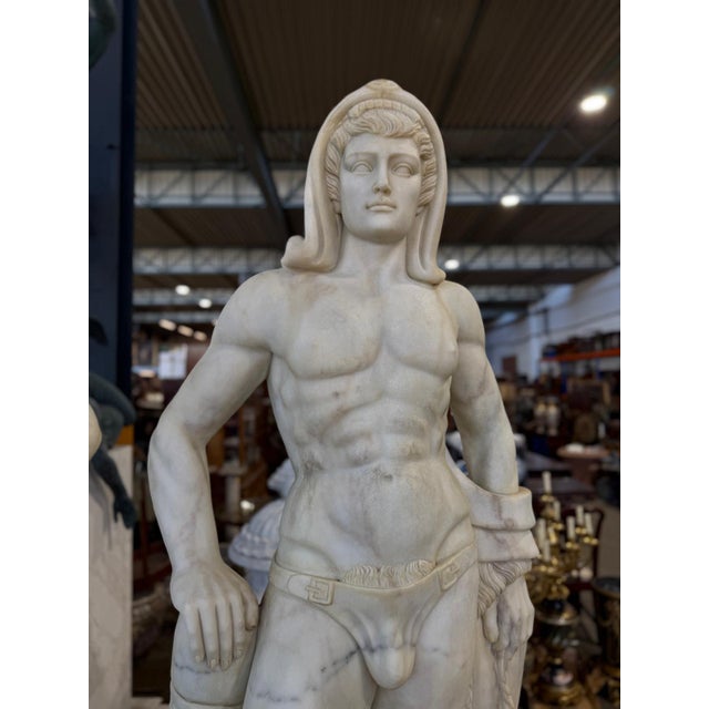 Figures on Round Bases in Solid Carrara Marble, Set of 2 For Sale - Image 8 of 15