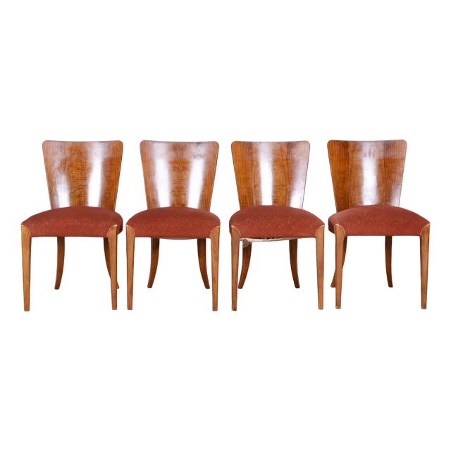 Art Deco Beech Dining Chairs attributed to Jindřich Halabala for Up Závody, Czechia, 1940s, Set of 4 For Sale