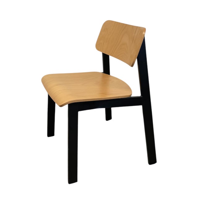 1970s Mid-Century Modern Industrial Plywood and Black Metal Stacking Chair For Sale - Image 4 of 9
