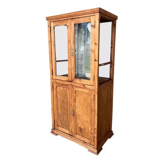 19th Century Large Cupboard or Bookcase with Glass Vitrine, Pine, Spain Restored For Sale