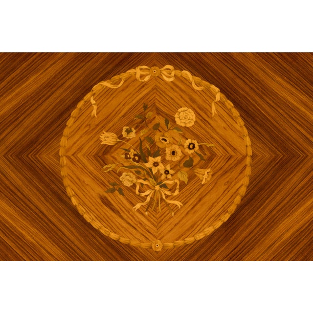 Late 19th Century Antique French Louis XVI Style Rosewood Dining Table With Floral Inlay For Sale - Image 5 of 18